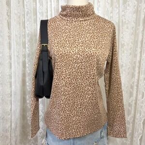 Tyler Boe Tan Leopard Print Turtleneck Tunic Top Medium EUC Long Sleeves